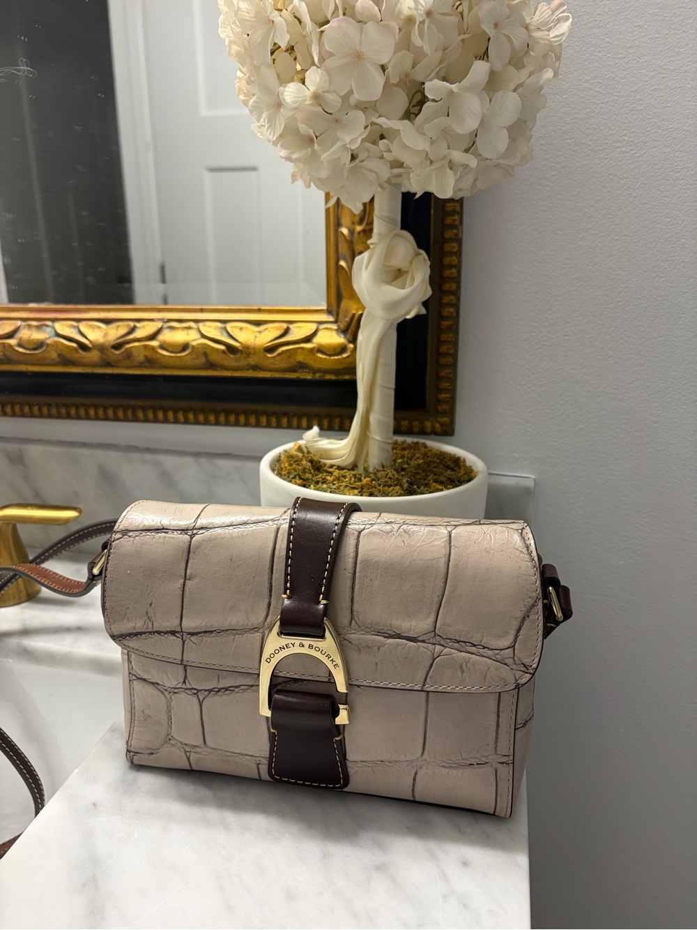 Dooney & Bourke Emerson Kyra Beige Croc-Embossed Crossbody - Picture 2 of 14